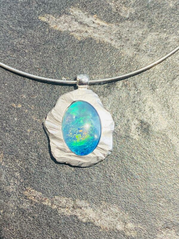 Anhänger mit Kette, Silber 925, Rhodiniert, Opal, Handarbeit, Unikat