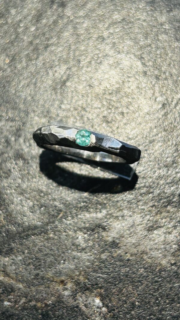 Ring Silber 925,  Rhodiniert, Smaragd, Handarbeit, Unikat