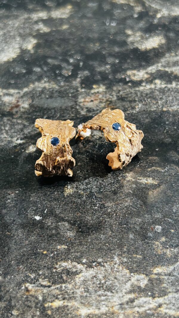Ohrenschmuck, Silber 925, Rotgold plattiert, Saphir, Handarbeit, Unikat